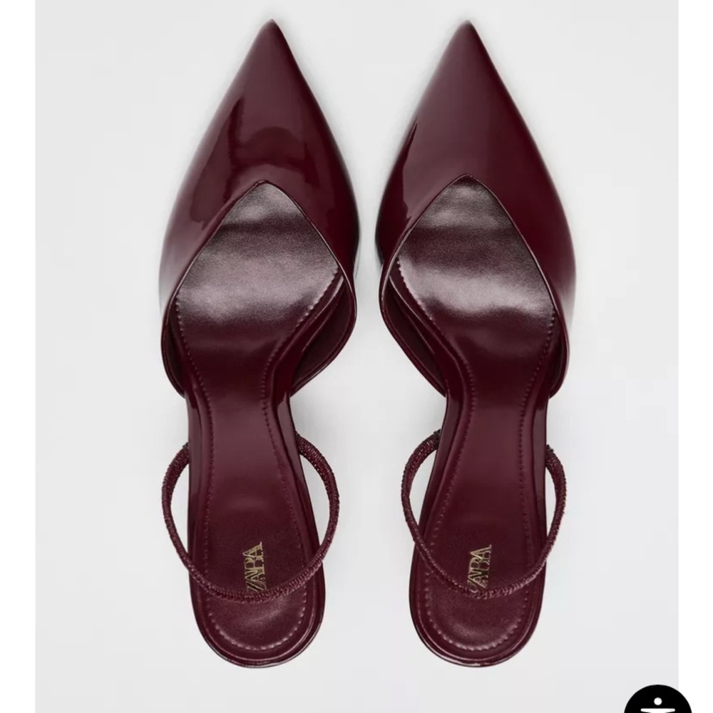 Zara Burgundy Patent Slingback Heels| 8 NWT